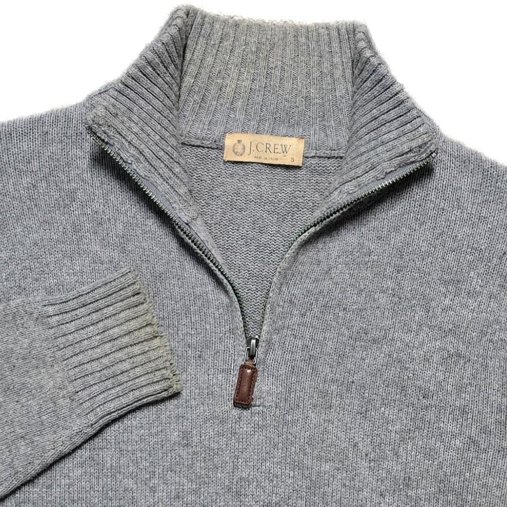 Vintage J.Crew Cashmere Blend Quarter Zip Sweater Mens Small Gray Ribbed
